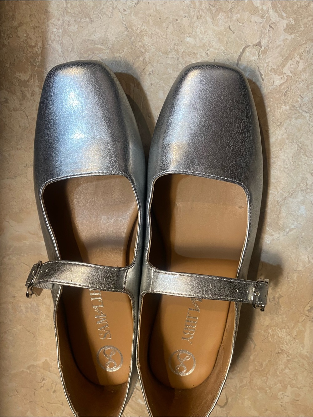 Sam & Libby Silver Mary Jane Flats with Buckle Strap